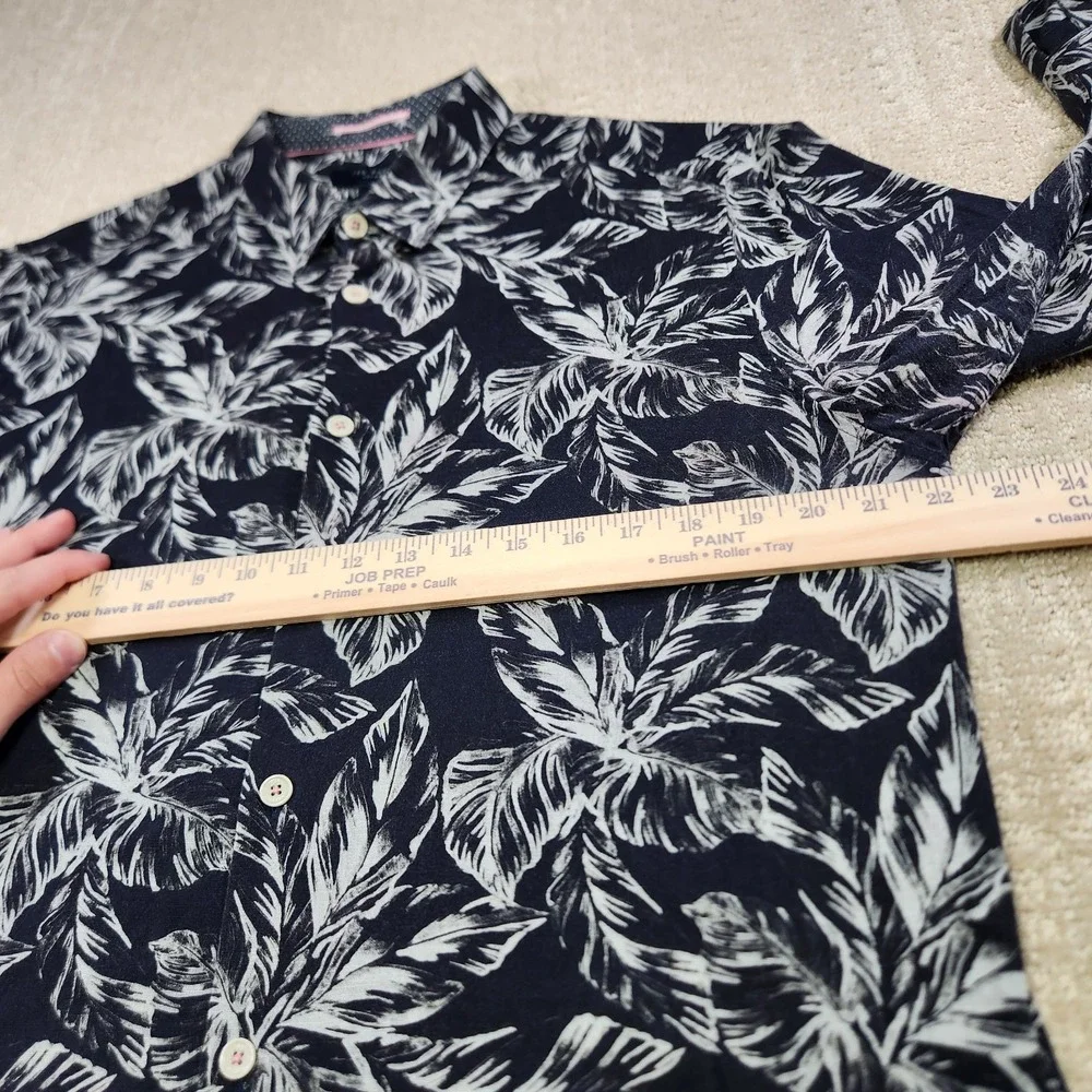 Ted Baker Shirt‎ Men 5 Floral AOP Button Up Chambray Cotton Blue Wealth Luxury